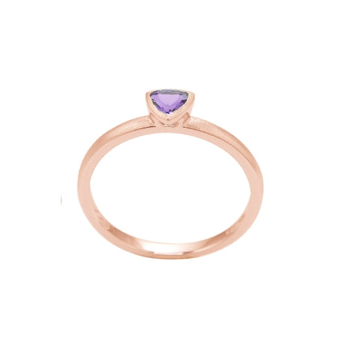 Trillion Shape Bezel Set Amethyst Ring, 14K Rose Gold