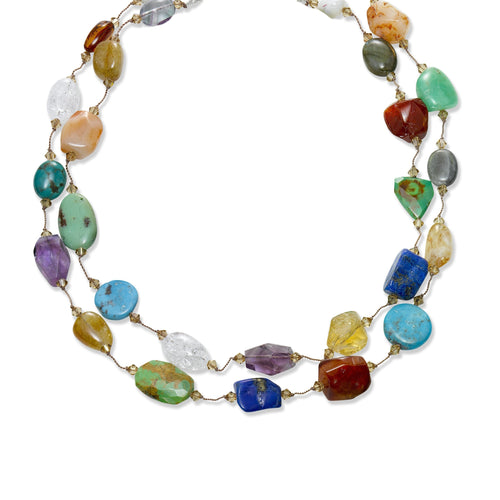 Two Strand Large Gemstone and Swarovski Crystal Necklace