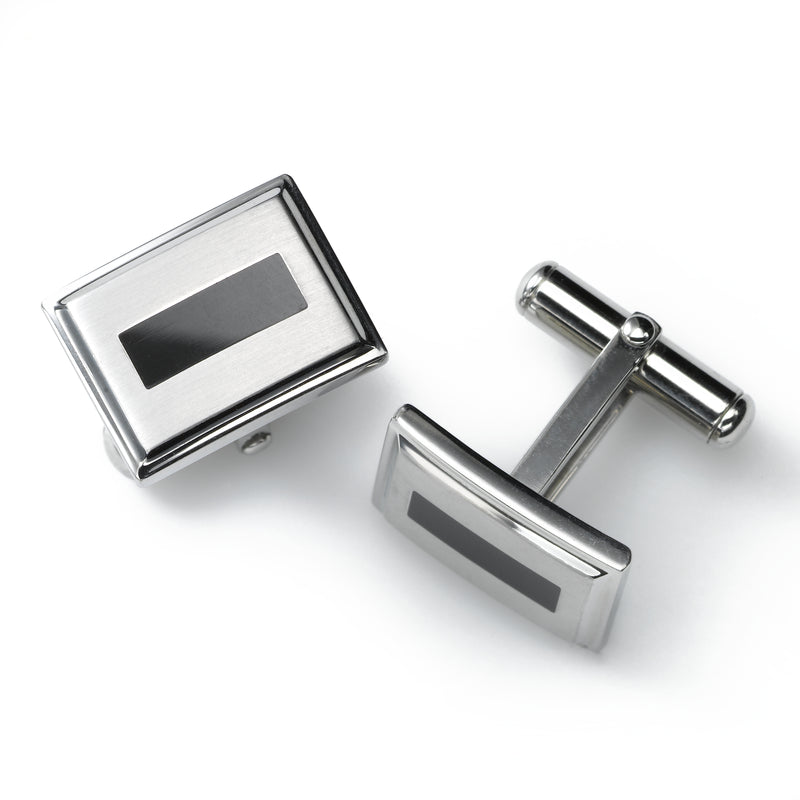 Black Enamel Cuff Links, Stainless Steel