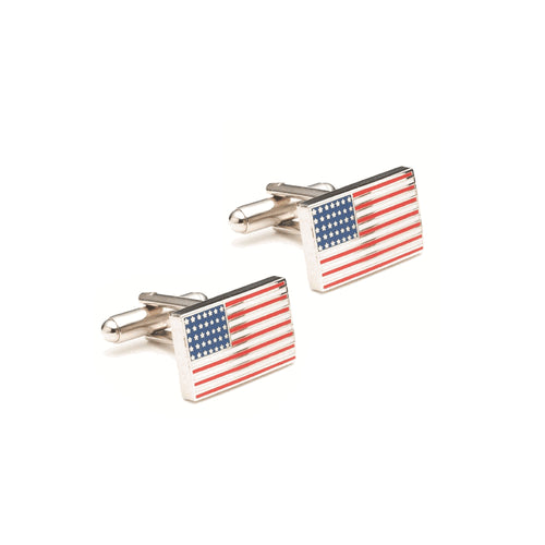 American Flag Cufflinks, Enamel and Silverplate Over Nickel