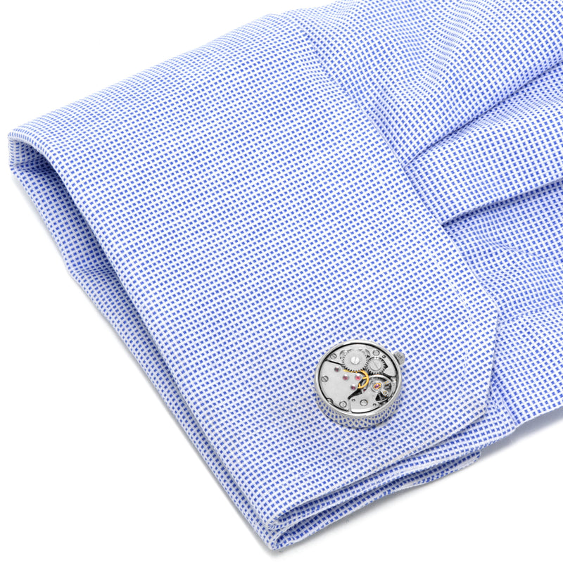 Watch Movement Cufflinks, Silver Plate