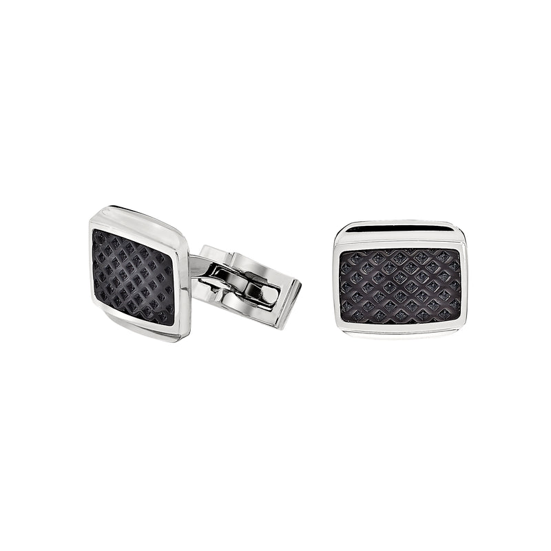 Black Textured Inlay Cufflinks, Stainless Steel