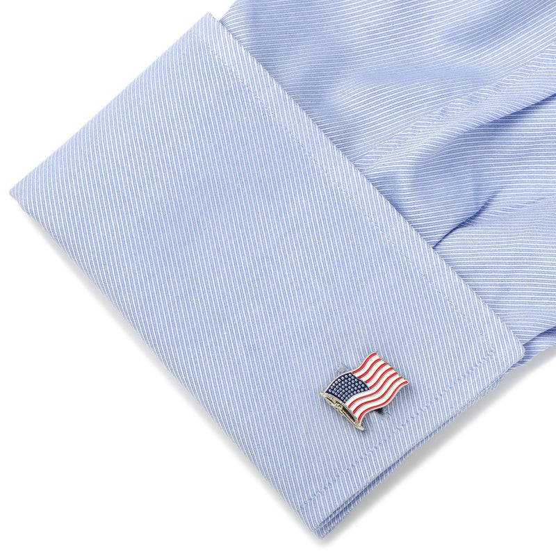 Waving American Flag Cufflinks, Base Metal