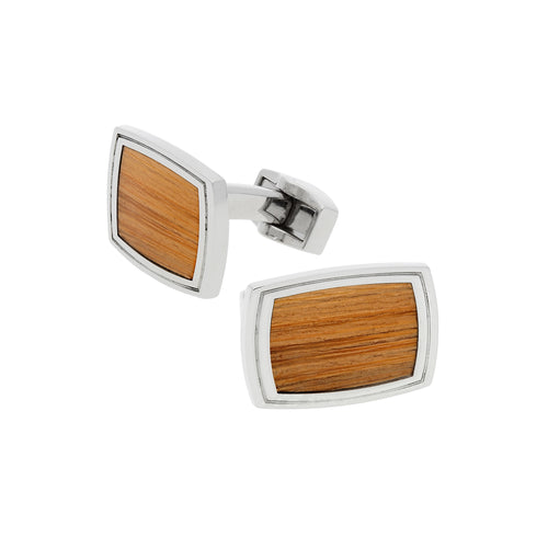 Bamboo Inlay Cufflinks, Stainless Steel