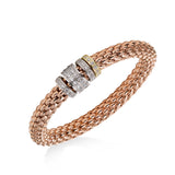 Stretch Bangle Bracelet with CZ Accents, Sterling and Rose Gold Plating