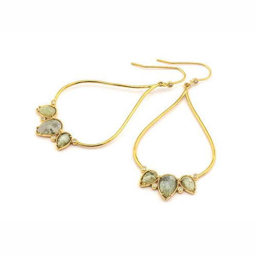 Three Stone Cluster Open Drop Earrings, Gold Tone, by Tai Design