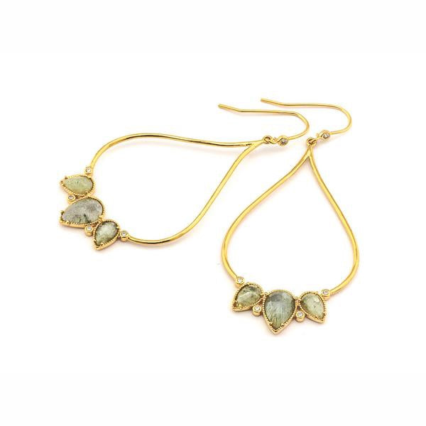 Three Stone Cluster Open Drop Earrings, Gold Tone, by Tai Design