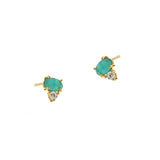 Green Colored Glass and Cubic Zirconia Stud Earrings, Gold Tone, by Tai Design