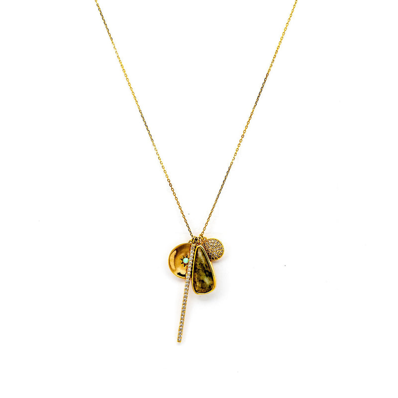 CZ and Colored Glass Multi Charm Necklace, Gold Tone, by Tai Design