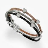 Diamond Blackenend Cable Bracelet, Steel, Sterling Silver Hearts