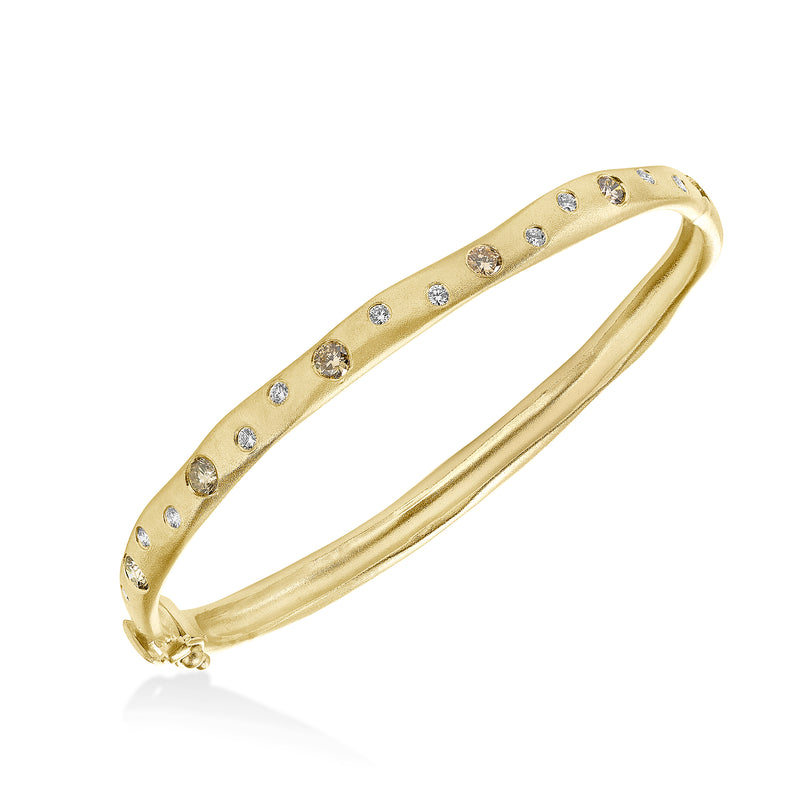 Scattered Diamond Matte Bangle, 14K Yellow Gold
