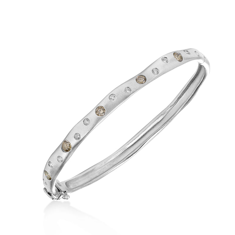 Scattered Diamond Matte Bangle, 14K White Gold