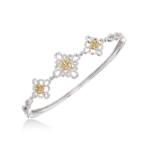 Yellow Diamond Floral Bangle, 14K White Gold