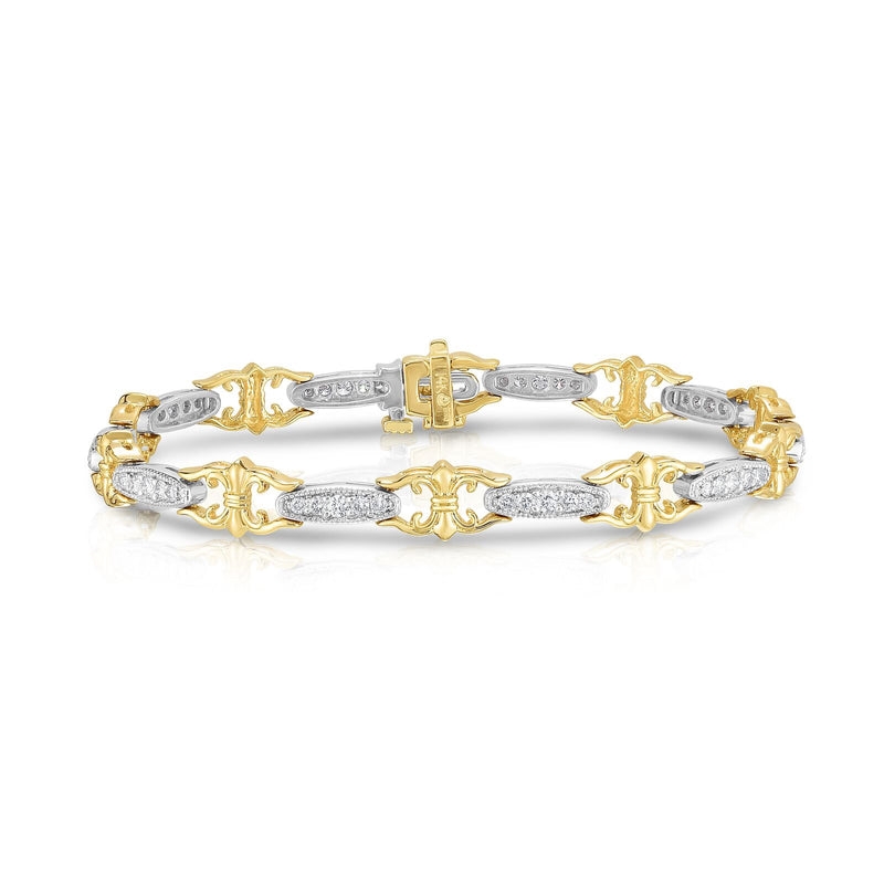 Two Tone Fancy Diamond Link Bracelet, 14 Karat Gold
