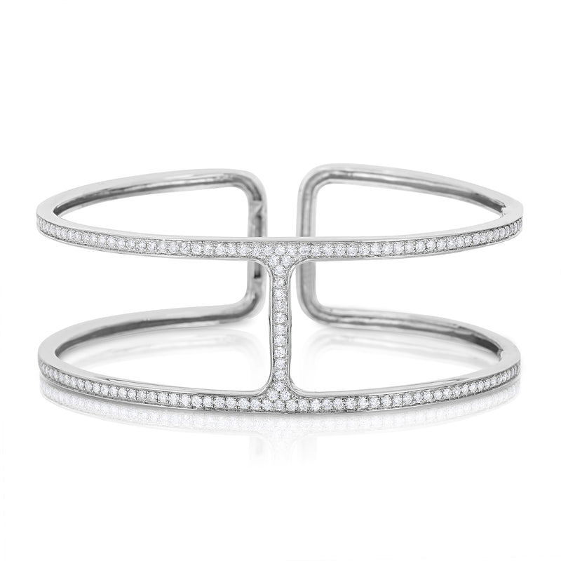 Open Design Diamond Cuff Bracelet, 14K White Gold
