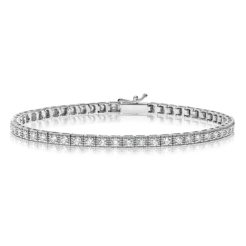 Vintage Style Diamond Tennis Bracelet, 2.70 Carats, 14K White Gold