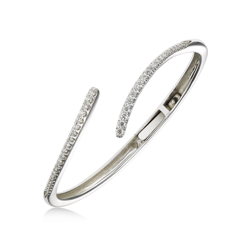 Curved Split Top Diamond Bangle Bracelet, 14K White Gold