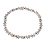Two Tone Floral Motif Diamond Bracelet, 14 Karat Gold