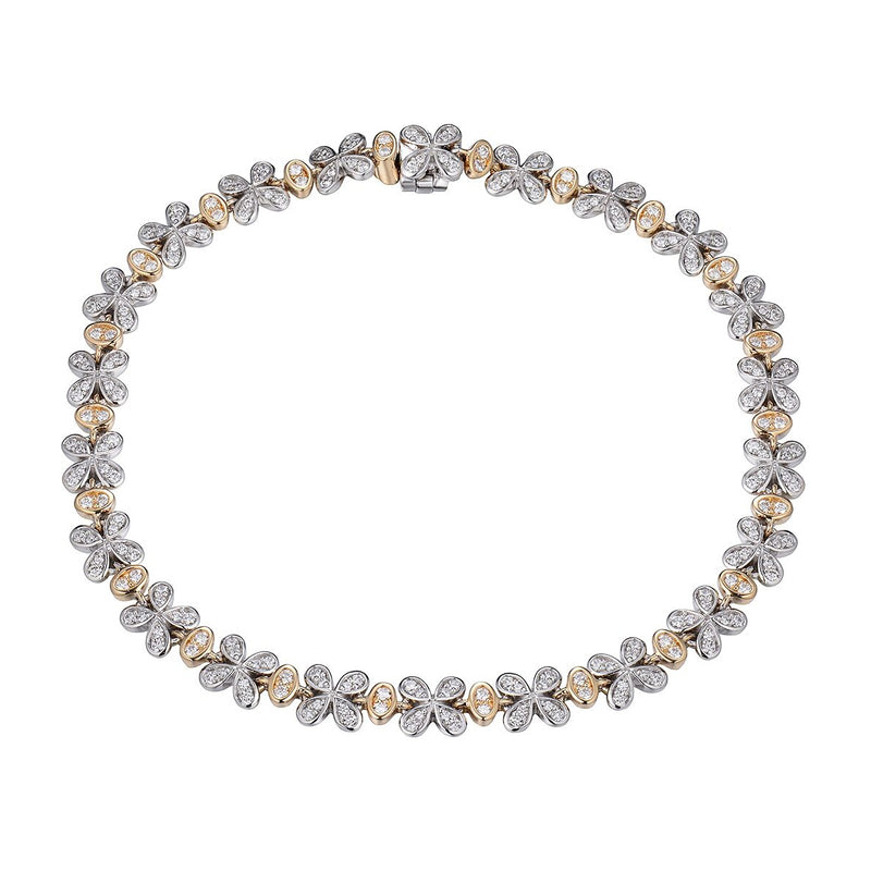 Two Tone Floral Motif Diamond Bracelet, 14 Karat Gold