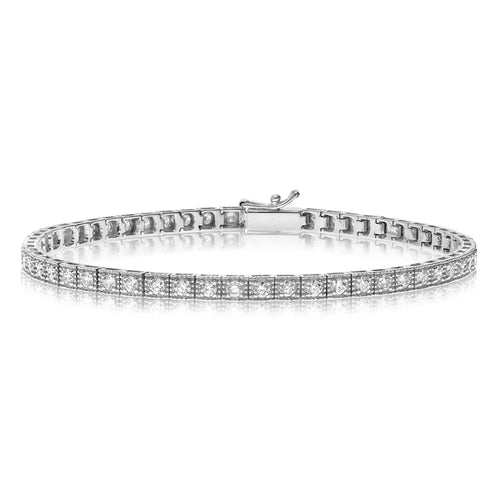 Vintage Style Diamond Tennis Bracelet, 1.75 Carats, 14K White Gold