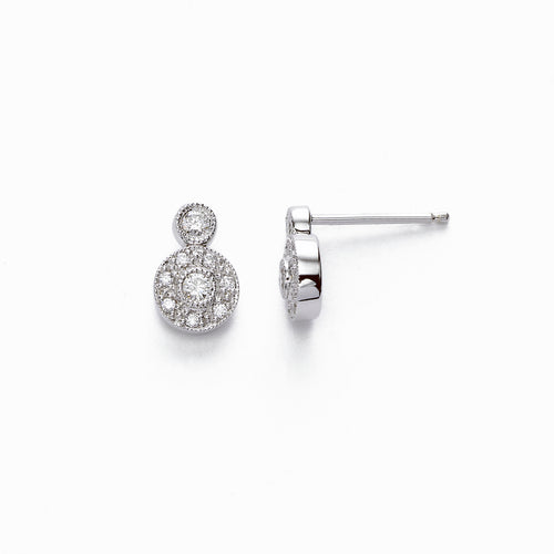 Vintage Look Pave Diamond Petite Earring, .29 Carat, 14K White Gold