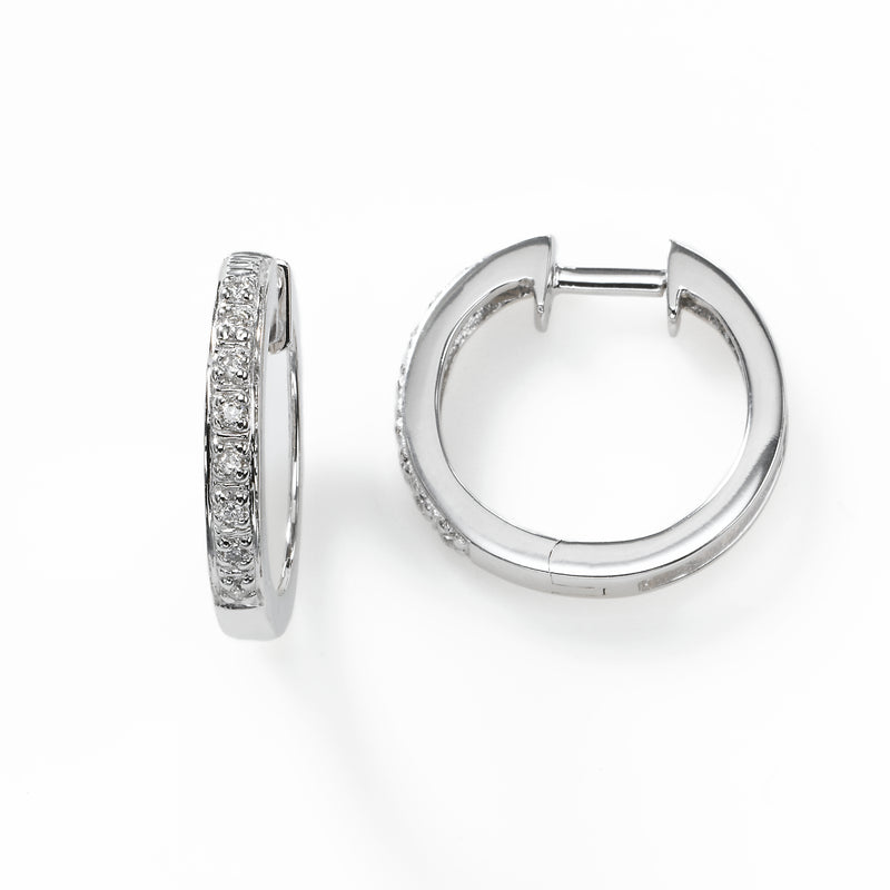 Diamond Hoop Pave Set Earring, 14K White Gold
