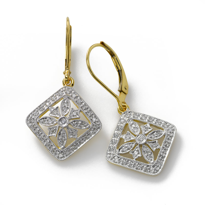 Diamond Filigree Earring, .30 Carat, 14K Yellow Gold