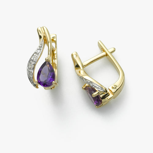 Amethyst and Diamond Earring, 14K Yellow Gold