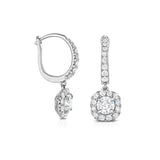 Diamond Halo Dangle Earrings, 14K White Gold