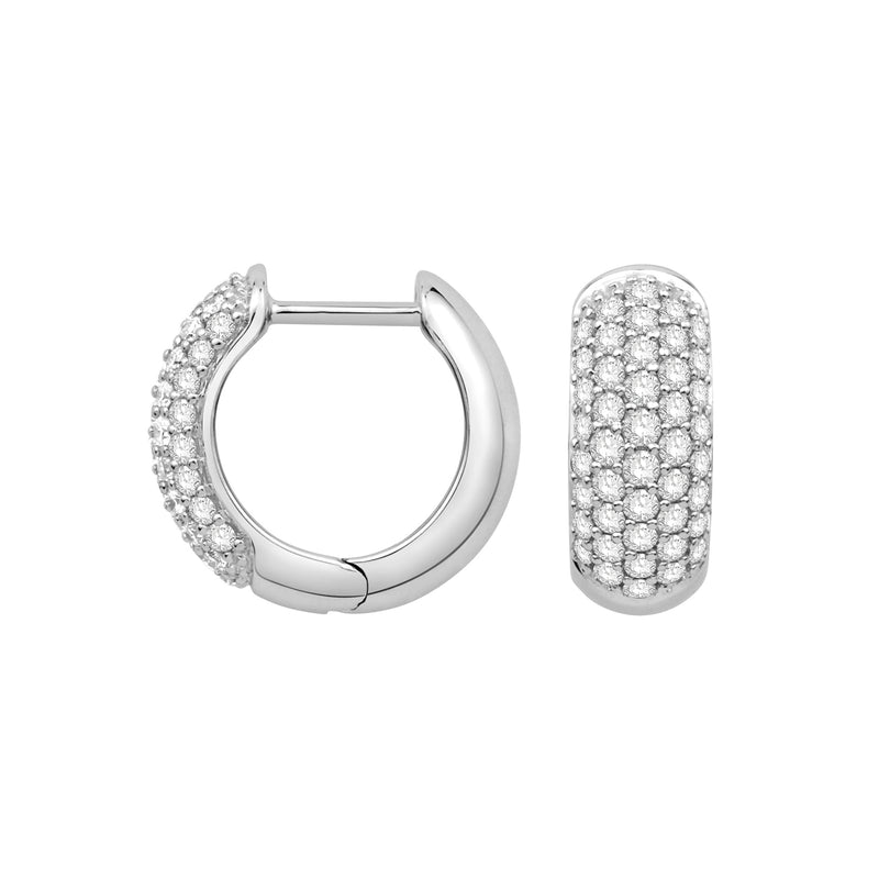 Pave Set Diamond Hoop Earrings, 14K White Gold