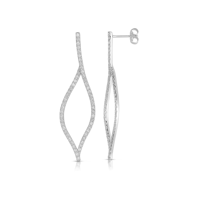 Open Leaf Diamond Drop Earrings, 14K White Gold
