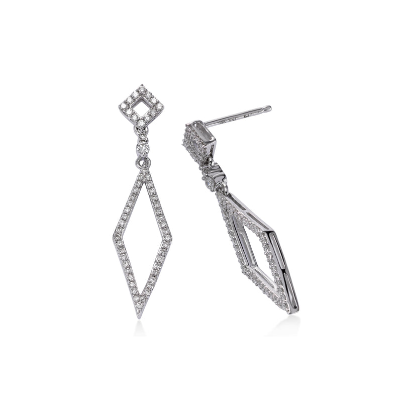 Geometric Shape Diamond Dangle Earrings, 14K White Gold