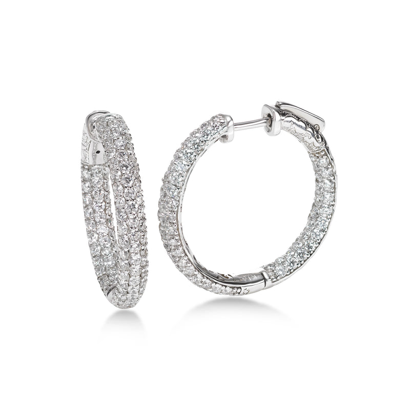 Inside Out Pavé Diamond Hoops, 1 Inch, 14K White Gold