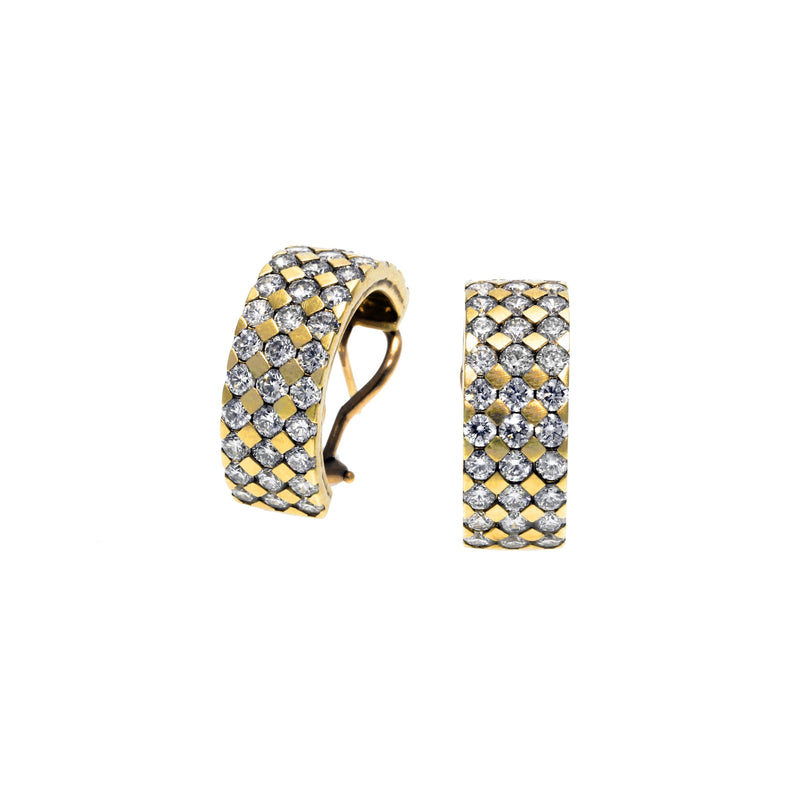Quilted Diamond Half Hoop Earrings, 14K Yellow Gold