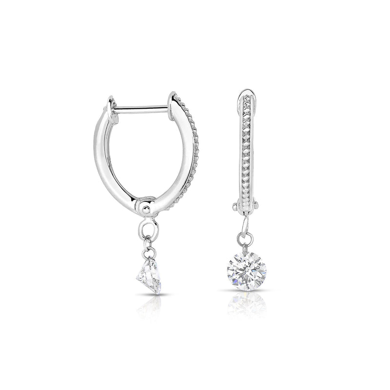 Round Diamond Drop Earrings, 14K White Gold
