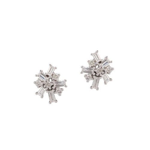 Baguette Diamond Cluster Earrings, 14K White Gold