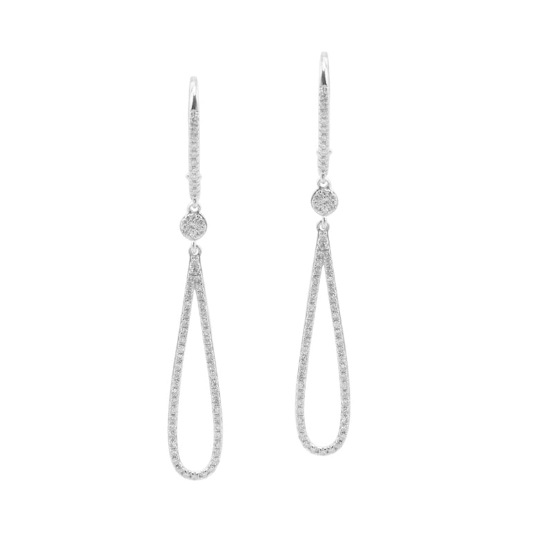 Pavé Diamond Open Drop Earrings, 14K White Gold
