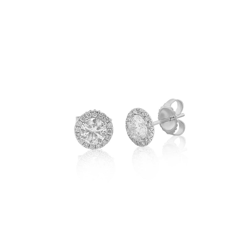 Small Diamond Studs with Halo Earrings, 14K White Gold