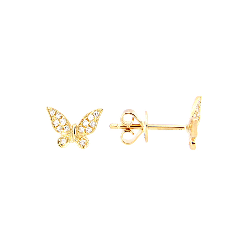Pavé Diamond Butterfly Earrings, 14K Yellow Gold