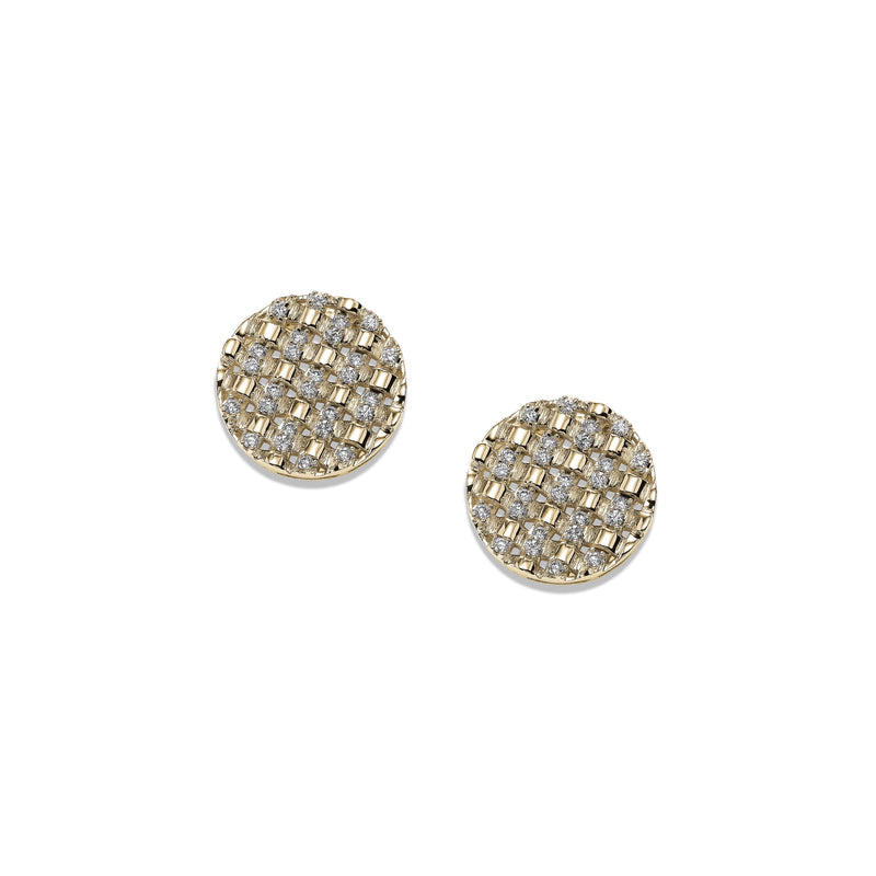 Basket Weave Diamond Disk Earrings, 14K Yellow Gold