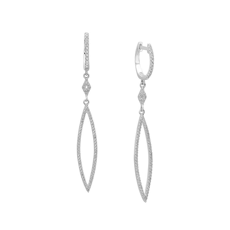 Open Marquise Shaped Diamond Dangle Earrings, 14K White Gold