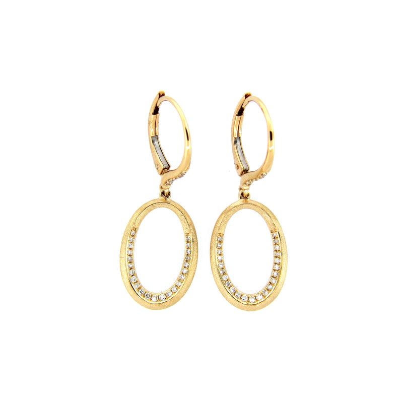 Satin Finish Pavé Diamond Dangle Earrings, 14K Yellow Gold