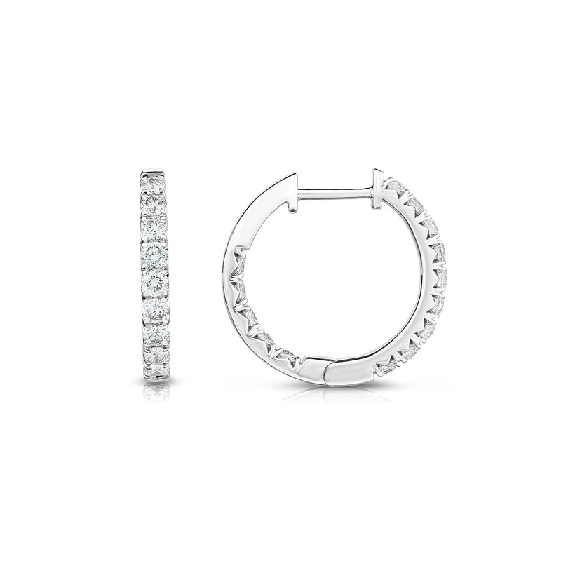 Inside Out Diamond Hoops, .60 Inch, 1 Carat, 14K White Gold