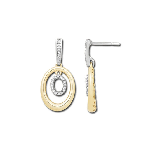 Two Tone Oval Diamond Dangle Earrings, 14 Karat Gold