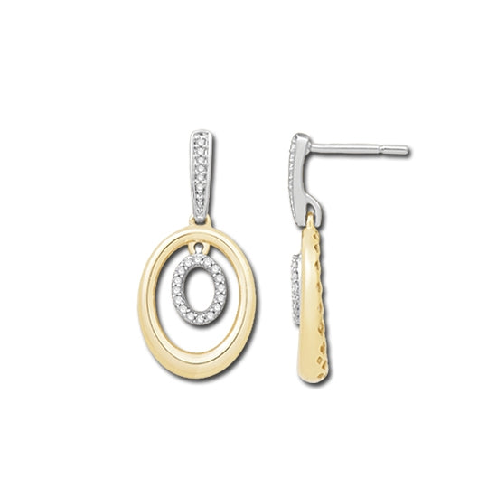 Two Tone Oval Diamond Dangle Earrings, 14 Karat Gold