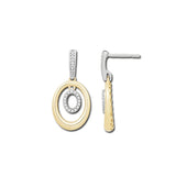 Two Tone Oval Diamond Dangle Earrings, 14 Karat Gold