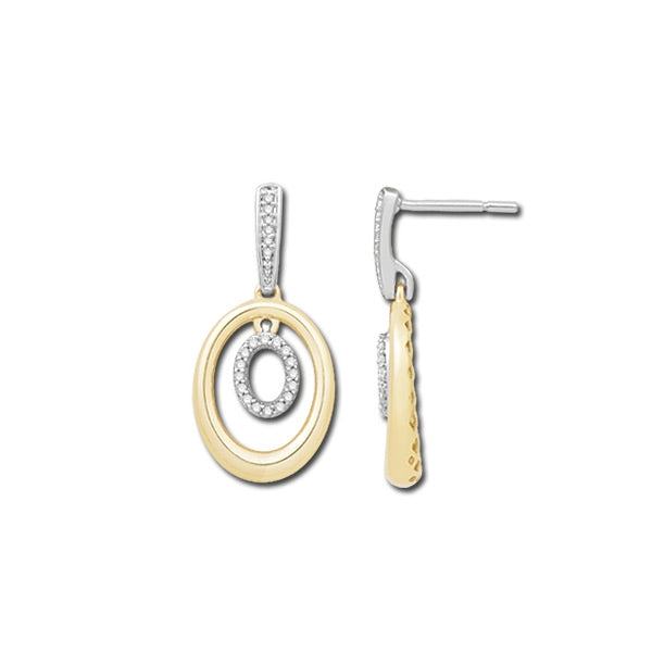 Two Tone Oval Diamond Dangle Earrings, 14 Karat Gold