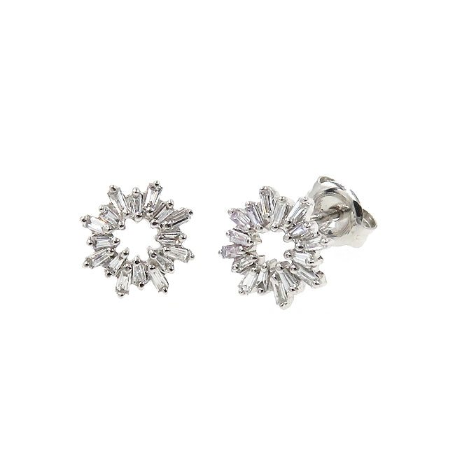 Baguette Diamond Earrings, 14K White Gold