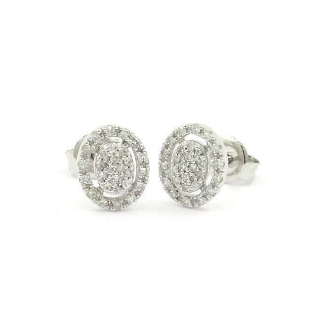 Oval Pavé Diamond Earrings, 14K White Gold