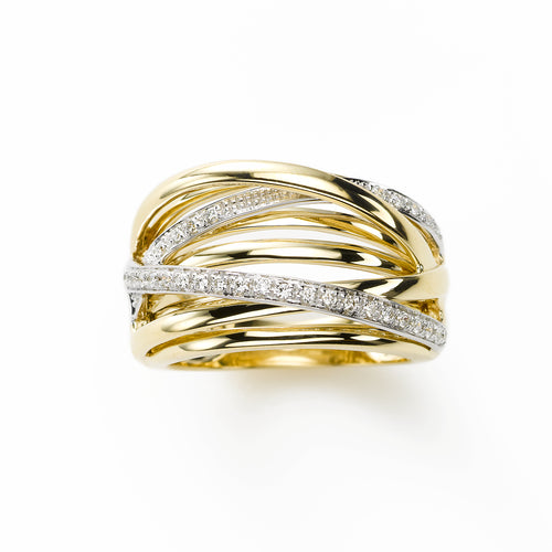 Yellow Gold Diamond Criss Cross Ring, 14 Karat